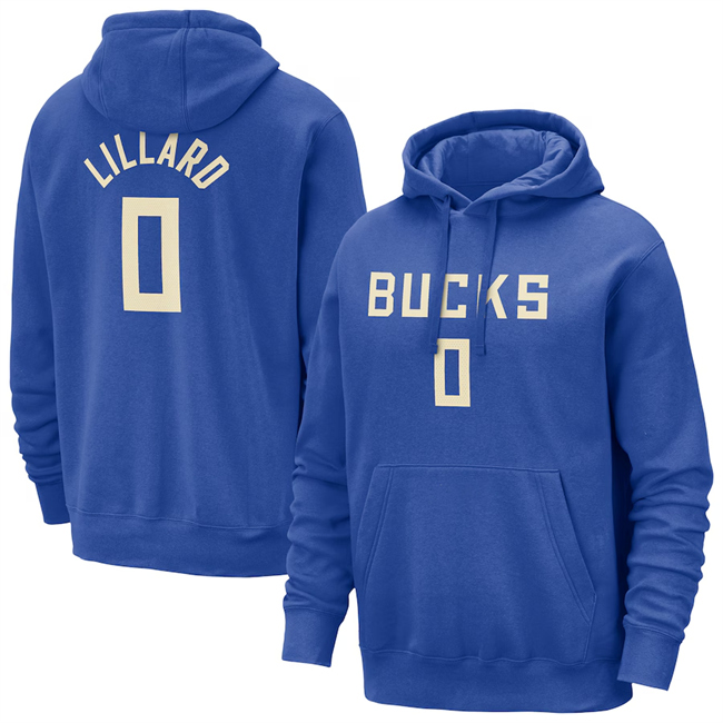Men's Milwaukee Bucks #0 Damian Lillard Royal 2024/25 City Edition Pullover Hoodie